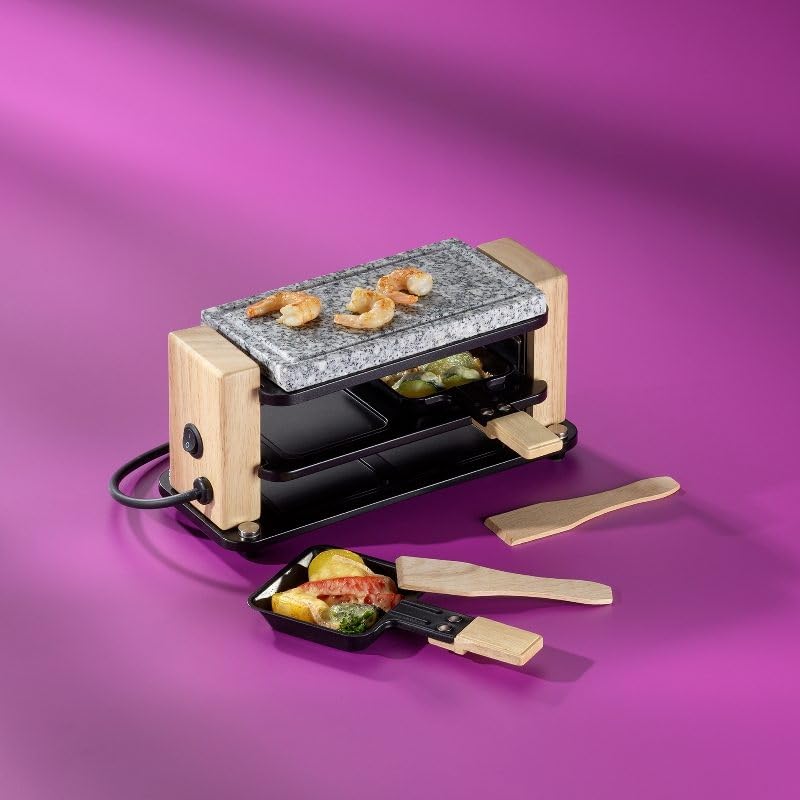 Kela Raclette/pierre BEDRETTO - Granit noir, pour 2 personnes, mini raclette avec plaque en pierre et poêlon, 27 x 11 x 13 cm