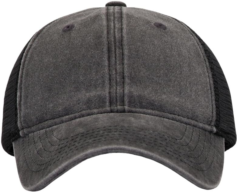 Image of Washed Cotton Trucker Hat, Soft Mesh Baseball Cap with Adjustable Snapback | Unstructured Vintage Distressed Dad Hats, Breathable Lightweight Casual Outdoor Summer Ball Caps for Men Women