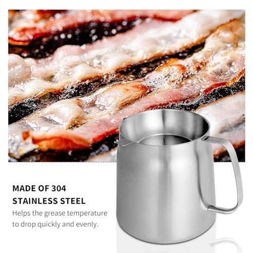 Image of 68oz 304 Stainless Steel Deep Fryer Pot with Basket & Strainer, Large Capacity Bacon Grease Container for Kitchen,Frying, Cooking, Camping,Oil Filter Container - Dishwasher Safe (68oz /2L /2.1Qt)