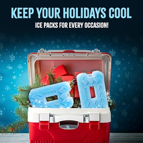 Kona Blue/Ice Ice Packs for Lunch Box - 2 lb Freezer Packs Compatible with Yeti Cooler Bags | Dry Ice Shock Pack, Long-Lasting Reusable Ice Packs for Lunch Bags (10\" x 5.5\" x 1.5\" Pack of 4)