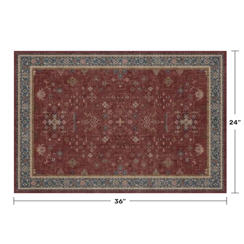 Image of Burgundy 2x3 Washable Rugs for Entryway Indoor, Boho Kitchen Rug for Floor, Bathroom, Doormat Indoor Entrance, Waterproof Non Slip Low Pile Stain & Fade Resistant, Modern Eclectic Floral Decor