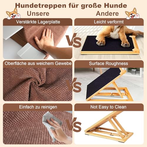 Haustiertreppe für Kleinen Hunde und Katzen, Abnehmbare Waschbar Hundetreppe Katzentreppe aus Schwamm mit Reißverschluss Plüschbezug, Tragbar Haustiertreppe für alte Hunde (4 Stufen Braun)