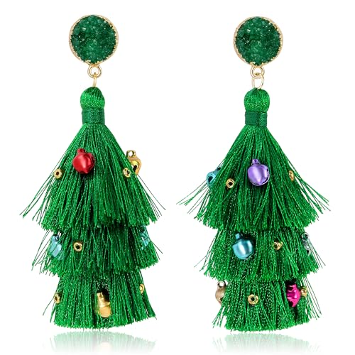 Me&Hz Christmas Earrings for Women Dangle Drop Holiday Earrings Jingle Bell Ornament Green Tassel...