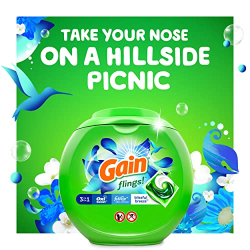 Image of Gain flings! Laundry Detergent Soap Pods, High Efficiency (HE), Blissful Breeze Scent, 96 Count