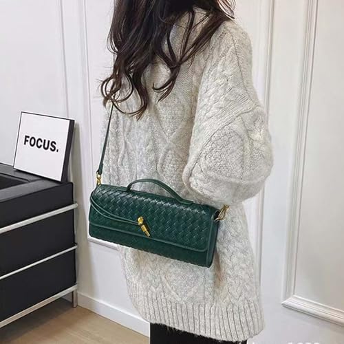 Image of Handmade Woven Evening Bag for Women Casual Clutch Purse Leather Shoulder Handbag Fashion Crossbody Bag