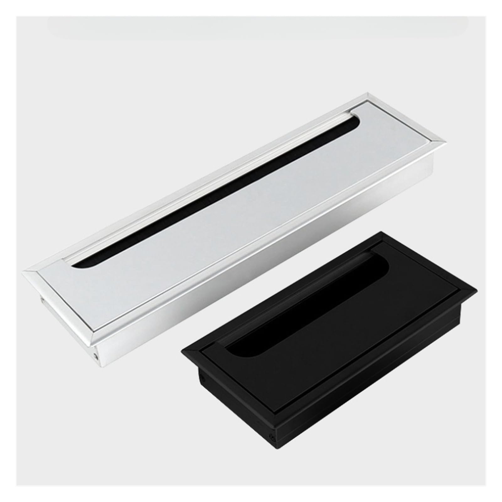 Cable cuadrado de aleación de aluminio para escritorio con cepillo negro, 1 funda de puerto de cable a presión para mesa de ordenador, cubierta de agujeros de gestión de cables (plata 100 x 400 mm)