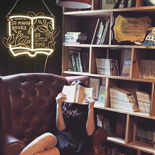 Image of PMCVYH So Many Books So Little Time Neon Sign for Wall Decor, Reading Led Signs for Library, USB Dimmable Neon Lights for Classroom Read Corner Bedroom Study Room Home Book Club Motivational Wall Art