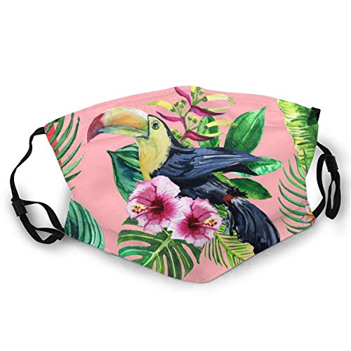 Preisvergleich Produktbild Cinlanck Fashion mit doppelseitigen Mustern, waschbar und wiederverwendbar, geeignet für jedermann, Schal Muster mit Blättern, Tukan und Blumen