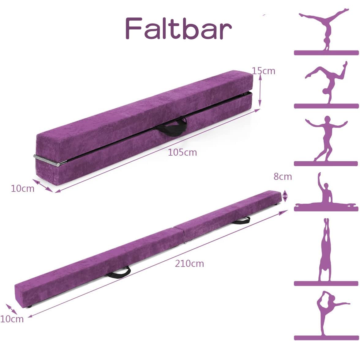 RELAX4LIFE Schwebebalken Kinder 210cm, Balancierbalken zusammenfaltbar, Balance Beam Klappgymnastik mit Rutschfester Basis, Übungsbalken mit Einbauscharniere & Schaumstoff, Gymnastik Übungen zu Hause