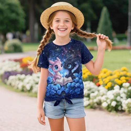 DISNIMO Girls Crop Top Short Sleeve Summer T Shirt Tie Hem Tee Shirts for Kids Cute Clothes4