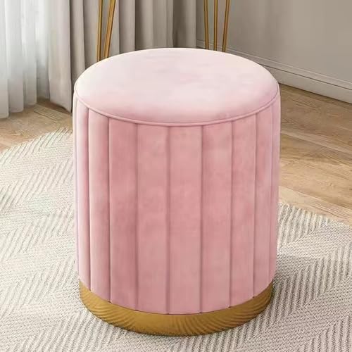 Otomana redonda de almacenamiento de terciopelo, taburete redondo bajo de cuero con base dorada, silla de tocador de esponja para sala de estar, dormitorio y tienda (azul sin almacenamiento, 13 x 16.5