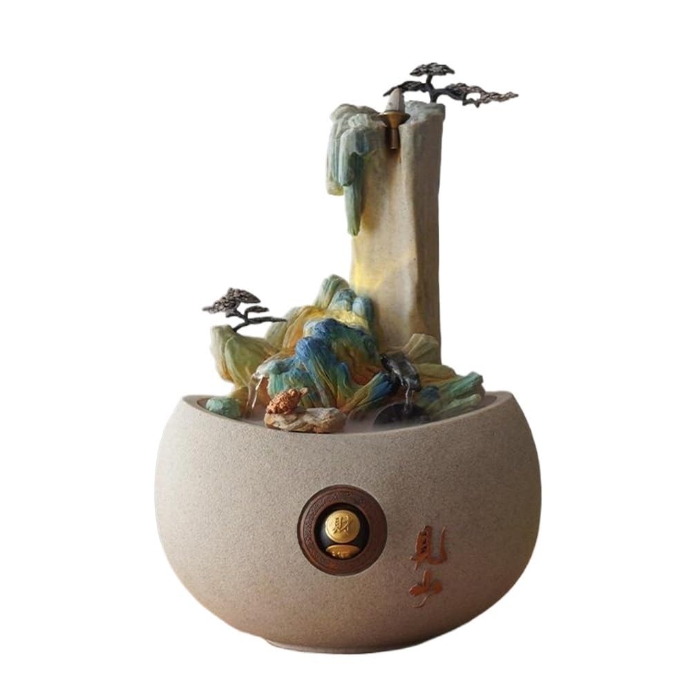ZTHYSHOZ Tabletop Fountain Waterfall Sandstone Rockery Desktop Fountain Decoration Circulating Water Small Meditation Relaxation(Natural)