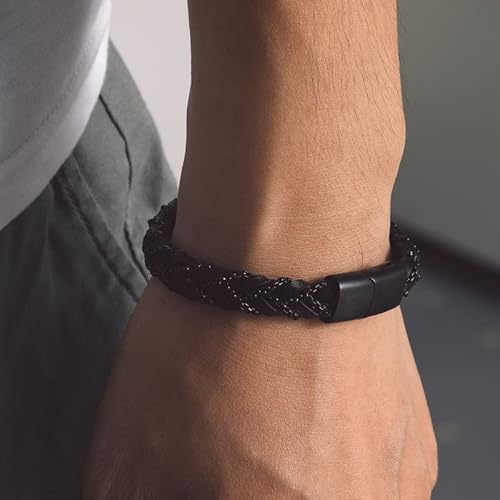 Bandmax Black Braided Leather Bracelet With Stainless Steel Buckle Rope Chain Cuff Bracelets Genuine Leather Bracelets Fashion Bracelet For Women Men #TOP2
