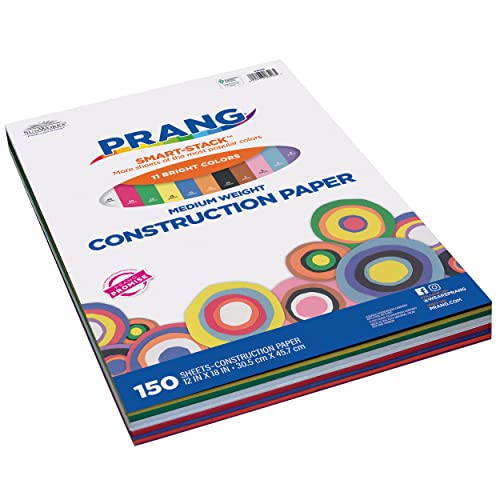 Prang (Formerly Sunworks) Smart-Stack Construction Paper, 11 Assorted Colors, 12" X 18", 150 Sheets #TOP1
