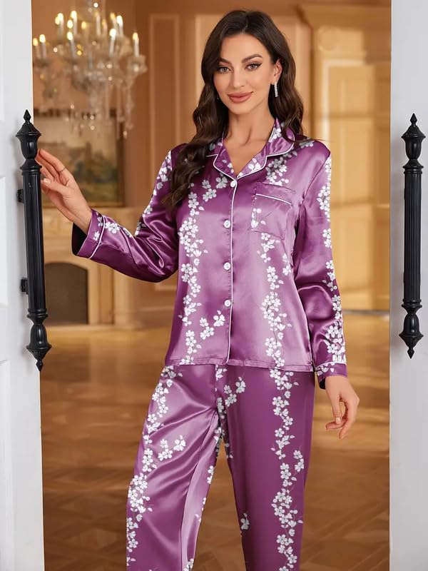 Image of Night Suit for Women with Full Sleeve Button-Down Top with Pant Dress for Woman, Cotton Night Dress for Woman, Two-Piece Loungewear Set