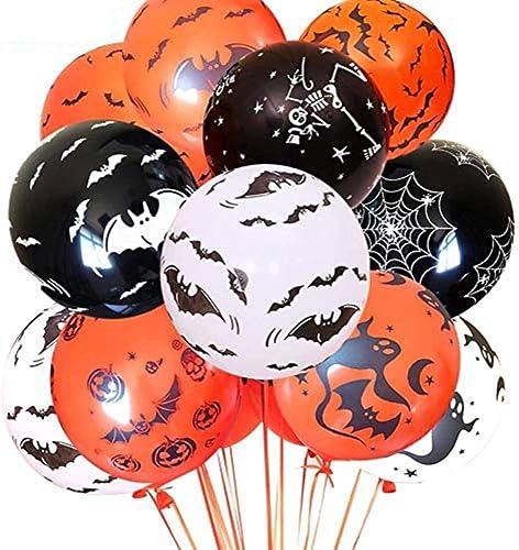 JUTOSU ハロウィン 風船 バルーンセット 100個入り 30.5cm 蝙蝠 コウモリ 蜘蛛 クモの巣 かぼちゃ お化け キャンディー 猫 骸骨 髑? ケーキ 海賊 幽霊 装飾 DIY パーティー 飾り付け イベント ハロウィンお化け屋敷 店内飾り 屋