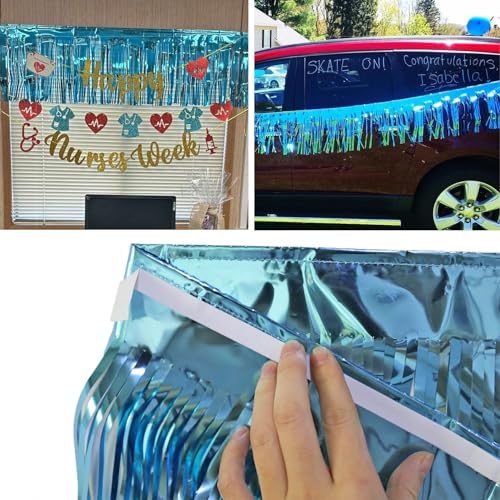 Image of Foil Fringe Garland - Pack of 3- Metallic Parade Floats Skirting Tinsel Streamers Banner for Birthday Wedding Dec 4th of July Homecoming Float (Turquoise)