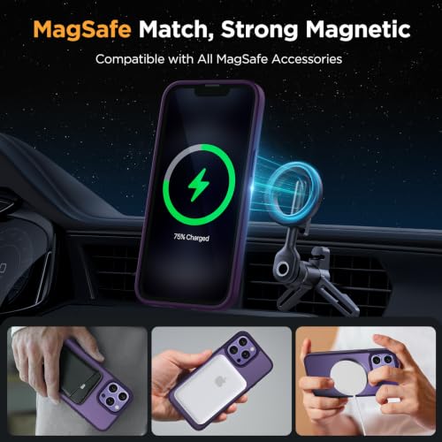 Image of Miracase Magnetic for iPhone 12 /12 Pro Case (Compatible with MagSafe) Military-Grade Protection, Anti-Fingerprint Translucent Matte Phone Cover for iPhone 12 /12 Pro Case 6.1 inch, Dark Purple