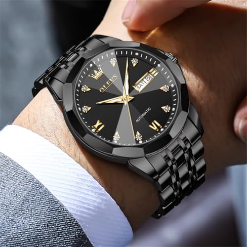 Image of OLEVS Watch for Men Automatic Classic Mechanical Watch Diamond Mirror Stainless Steel Dress Casual Waterproof Day /Date Calendar