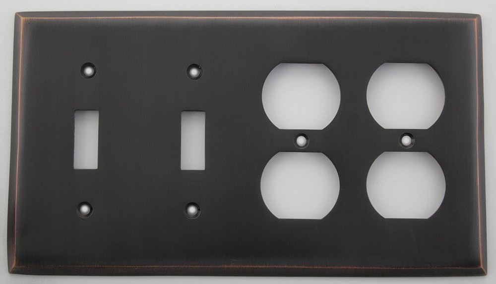 Oil Rubbed Bronze 4 Gang Wall Plate - 2 Toggle Switches 2 Duplex Outlets