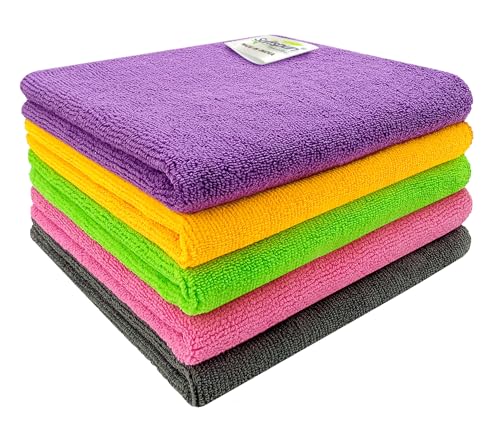 SOFTSPUN Microfiber Cloth 5pcs 40x40cms 340 GSM Multi-Color! Thick Lint & Streak-Free Multipurpose Cloths Automotive Microfibre Towels for Car Bike Cleaning Polishing Washing & Detailing. (Image - 1)