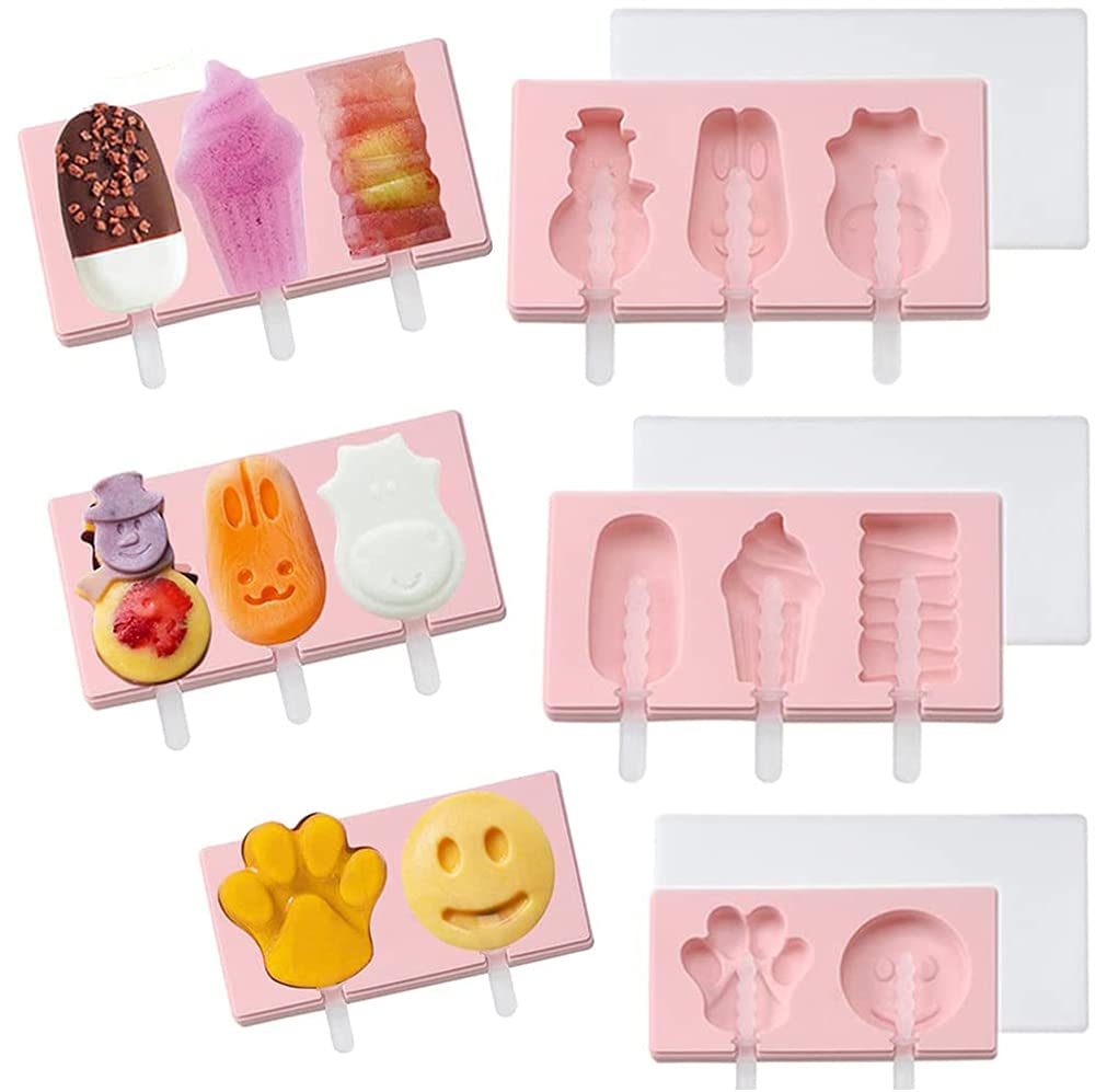 DELFINO Ice Lolly Moulds, 3 Packs Silicone DIY Popsicle Molds Reusable Set, Ice Lolly Moulds, Frozen Purees Moulds, Ice Cream Mould with Sticks