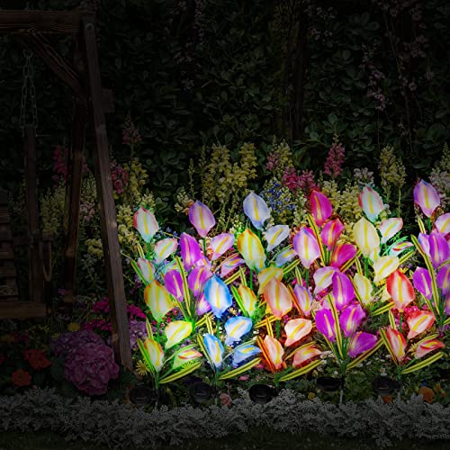 Riakrum 12 Pieces Flower Lights With 48 Calla Lily Flowers Outdoor Waterproof Decorative Solar Flowers 7 Multi Color Led Flowers Stake Lamp For Garden Patio Backyard Landscape Lawn #TOP6