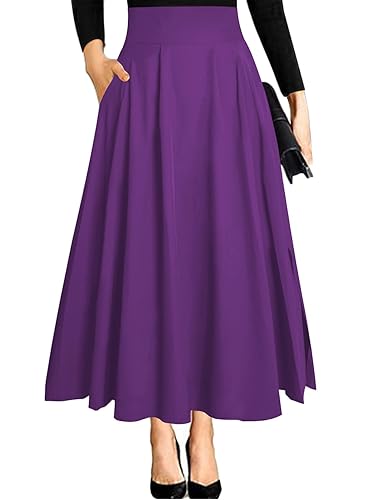 Women's Ankle Length High Waist A-line Flowy Long Maxi Skirt
