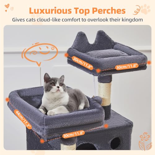 Image of Taoqimiao Cat Tree 57.5-Inch, Cat Tower for Indoor Cats Large Adult, Extra Large Cat Condo, 8 Sisal Scratching Posts, Metal Frame Cozy Hammock, Durable Scratch Board, 2 Top Perches, Smoky Gray MS026G