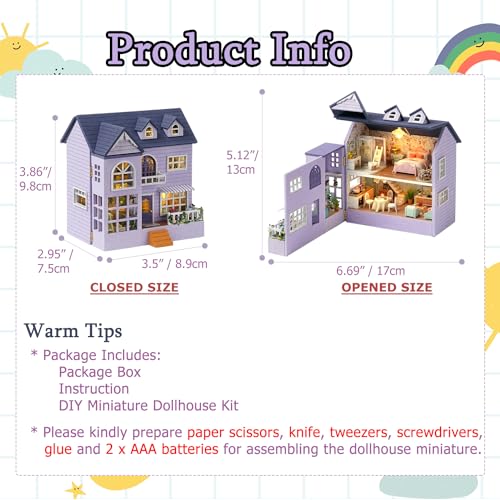 Image of TuKIIE DIY Miniature Dollhouse Kit with Furniture, 1:32 Scale Creative Room Opened & Closed Mini Wooden Doll House for Kids Teens Adults(Happy House)