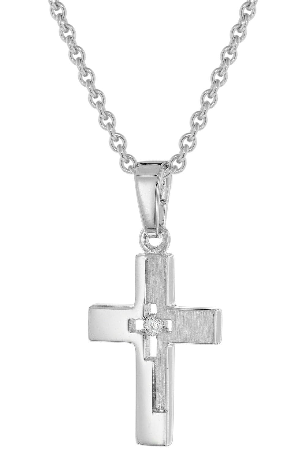 trendor Kinder-Halskette Mit Kleinem Kreuz 925 Silber Rhodiniert 28402 | modisches Schmuckstück für Mädchen und Jungen, elegante Geschenkidee,
