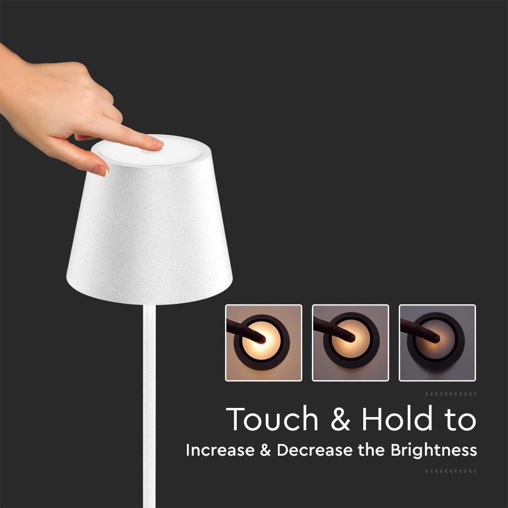 V-TAC Lampada da Terra LED Senza Fili Ricaricabile - Altezza Regolabile – Lampada in Alluminio Bianca Uso Interno ed Esterno Casa e Salotto – Design Elegante