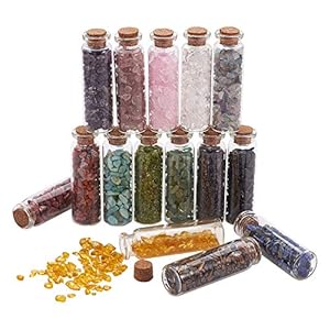 PandaHall 15 kleuren mini glas wensen flessen, ongeboord getrommelde edelsteen kristal chips genezing Reiki stenen set…