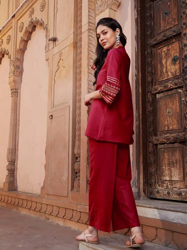 Image of Shae by SASSAFRAS Women Zari Embroidered Sleeve Top With Palazzos