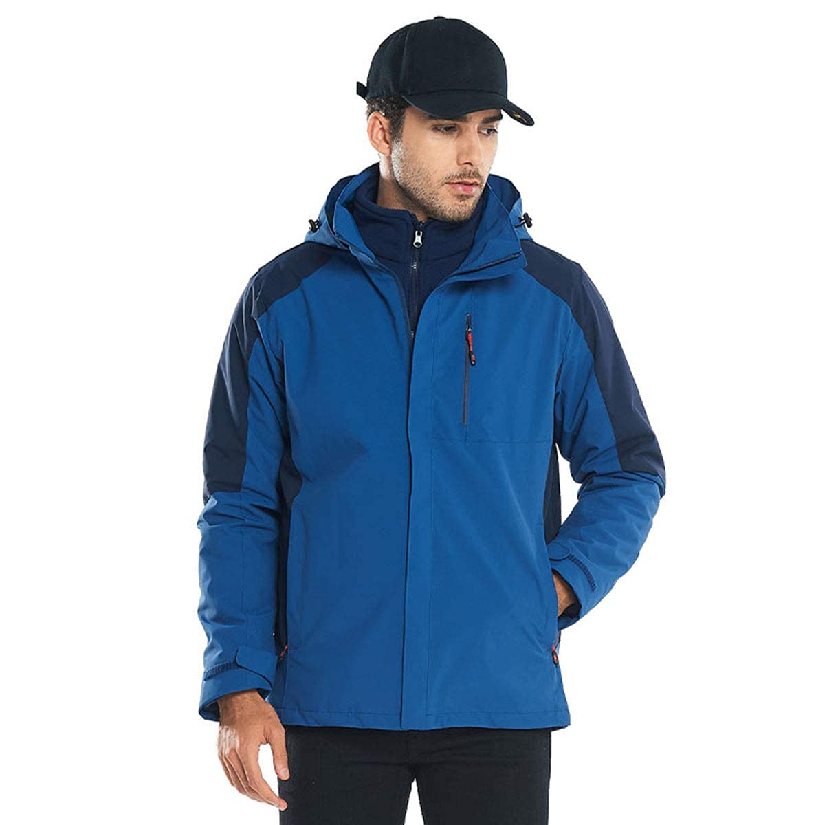 MU Chaqueta de Esquí a Prueba de Agua para Hombre Abrigo de Nieve de Invierno Cálido Montaña Cubierta de Montaña Removesa Capucha Extraíble Chaquetas de Snowboarding/Blue/Xl