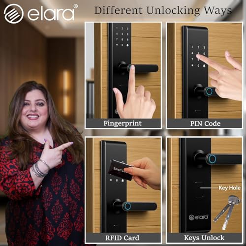 Image of Elara Echo Lite Basic Smart Door Lock - 6-in-1 Access: Fingerprint, Card, PIN, Keys & Non-WiFi, Black (2-Year Warranty) (Basic)