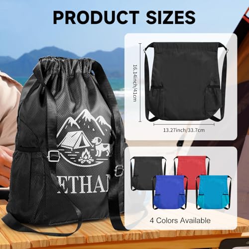 Custom Drawstring Backpack Bag, Wider Straps Sports Gym Sackpack with Mesh Pockets Waterproof String Bag for Men Women(Deep Blue)2