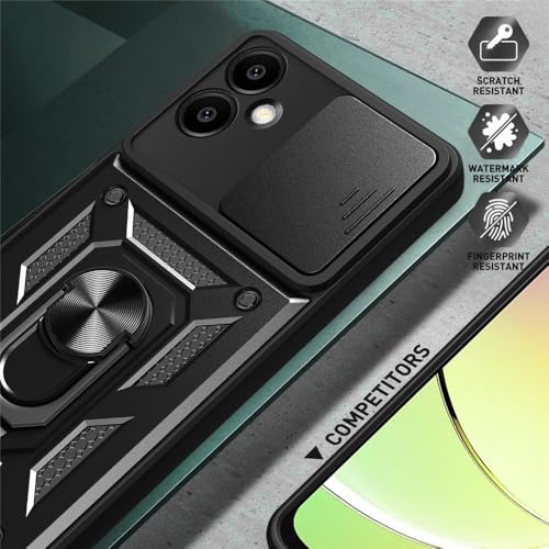 Image of Heavy Duty Back Case Cover for Samsung Galaxy A06 5G, Shockproof Samsung Galaxy A06 Back Cover, Ring Case with Kickstand and Camera Protection Shutter - Black