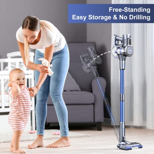 Cordless Stick Vacuum Cleaner for Hard Floor, Carpet, Pet Hair - 25000Pa Power, 50min Runtime, Detachable Battery
