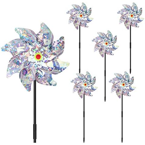 COITEK Bird Deterrent Repellent Pinwheels, 5 PCS Holographic Pin for Driving Away Birds Protect Garden Crop Fruit Flower Cover