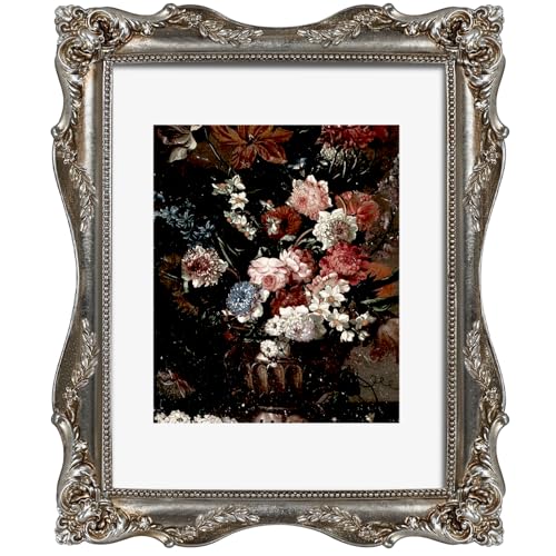 Image of 11x14 Picture Frame Silver Ornate Picture Frames Victorian | Real Glass, Matted to 8x10 or 11 x 14 Photos, Wall Hanging