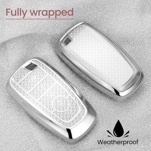 Image of for Ford Key Fob Cover with Fashionable Zirconia Wristlet KeyChain, Enchanting Diamond Patterns Soft Case for Fusion Mustang F150-350 Edge Explorer MKX,etc. (5 Button) Shell (White, B)