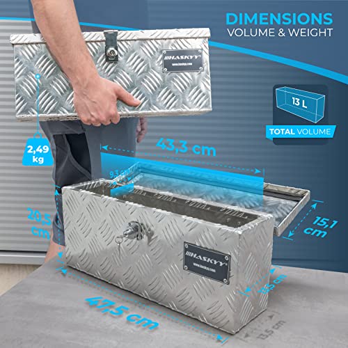 HASKYY Aluminium Transportbox 485x140x200 mm Truckbox Deichselbox Werkzeugkasten Alubox Alukoffer