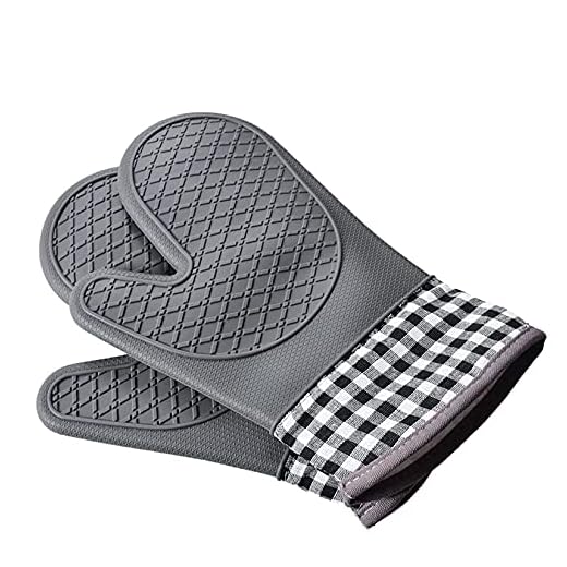 Ugnshandskar Värmebeständig Silikonugn Handske Dubbelugn Handskar Mjuk Inre Foder Non-Slip Vattentät Kök Mitt För Matlagning Grillning Bak BBQ,Gray