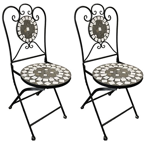 Mosaic Garden Chair, 2 x Balcony Chair, Folding Circle, Bistro Chair, Mosaic Chair, Anthracite/Grey