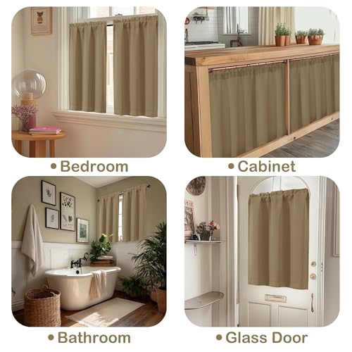 Image of Taupe Blackout Curtains for Small Window Treatment, Light Blocking Short Kitchen Window Curtains Over Sink, Dual Rod Pocket Half Window Tiers for Bathroom Basement, 2x40Wx36L Inches