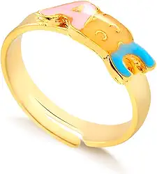 Anel de Formatura Infantil Ajustável com Resina Colorida e Banho de Ouro 18k