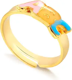 Anel de Formatura Infantil Ajustável com Resina Colorida e Banho de Ouro 18k