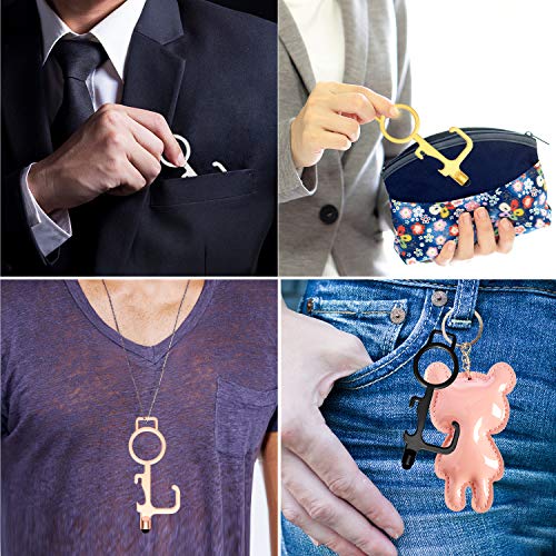 Zocy 3 Pack No Touch Door Opener for Handle and Button, Clean Key Keychain for Outdoor Public, Perfect Copper Zinc Alloy Germ Key Touchless Key Tool Pusher (Black/Gold/Rose Gold)