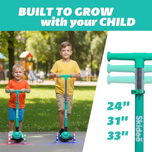 Image of SKIDEE Kick Scooter for Kids Ages 3-5 | Foldable 3 Wheel Scooter with Lean-to-Steer, Adjustable Height, Removable Seat & LED Light Wheels | Toddler Scooter Up to 12 Year Old Boys /Girls